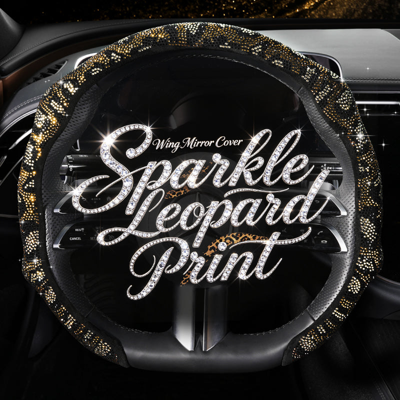Leopard Print Rhinestone Bling Elastic Steering Wheel Cover