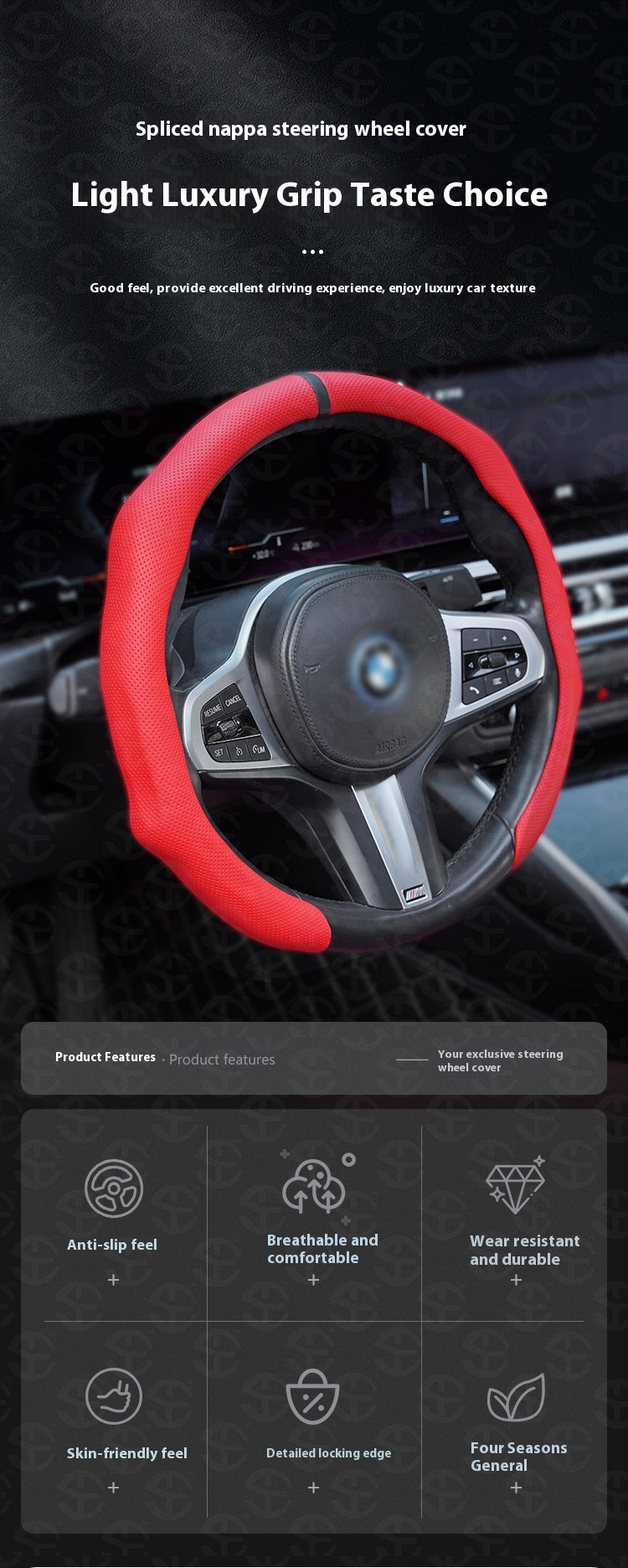 Napa Nappa Leather Centering Mark Steering Wheel Cover