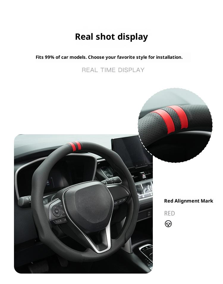SUPEREVER Black Napa Leather Steering Wheel Cover with Dual Centering Mark