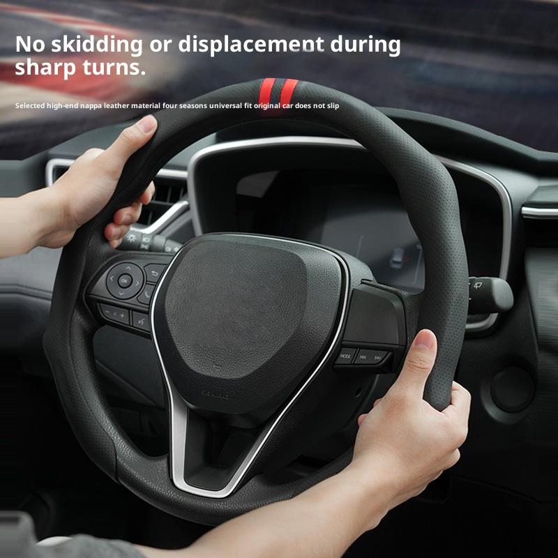 SUPEREVER Black Napa Leather Steering Wheel Cover with Dual Centering Mark