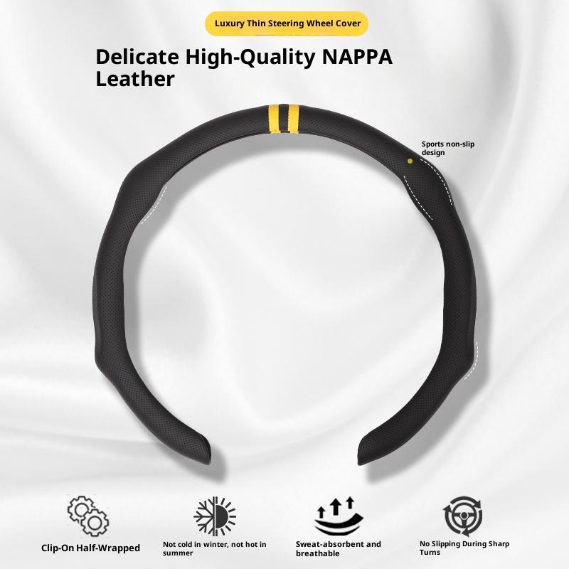 SUPEREVER Black Napa Leather Steering Wheel Cover with Dual Centering Mark