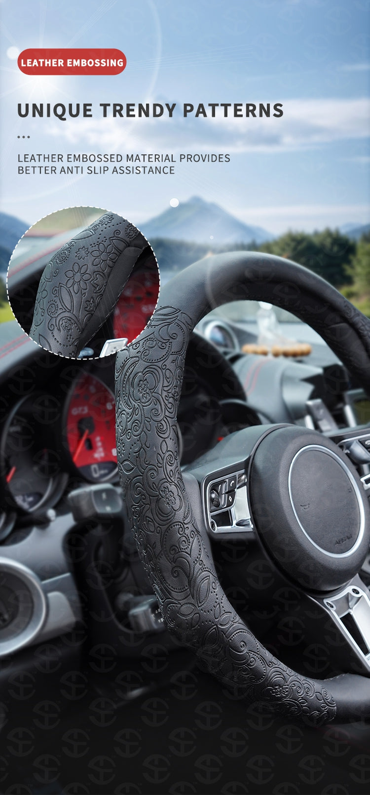 Napa Nappa Embossed Leather Steering Wheel Cover