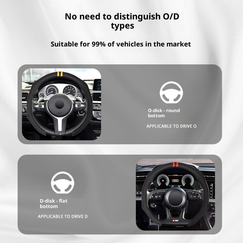 SUPEREVER Black Napa Leather Steering Wheel Cover with Dual Centering Mark