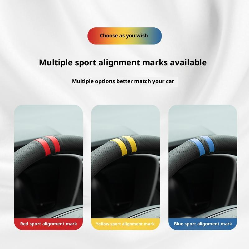 SUPEREVER Black Napa Leather Steering Wheel Cover with Dual Centering Mark