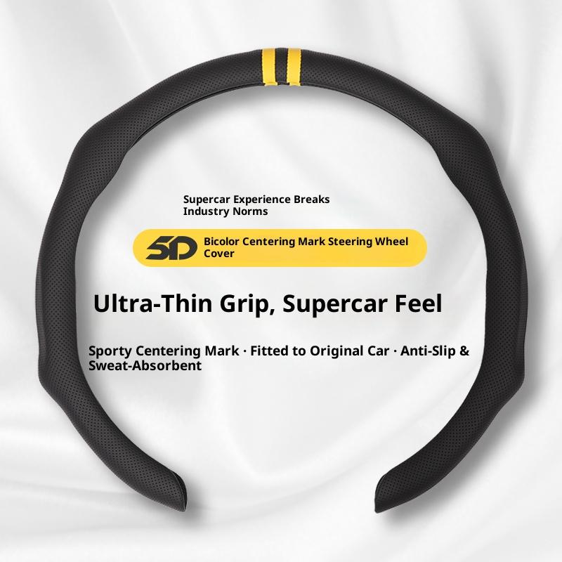 SUPEREVER Black Napa Leather Steering Wheel Cover with Dual Centering Mark